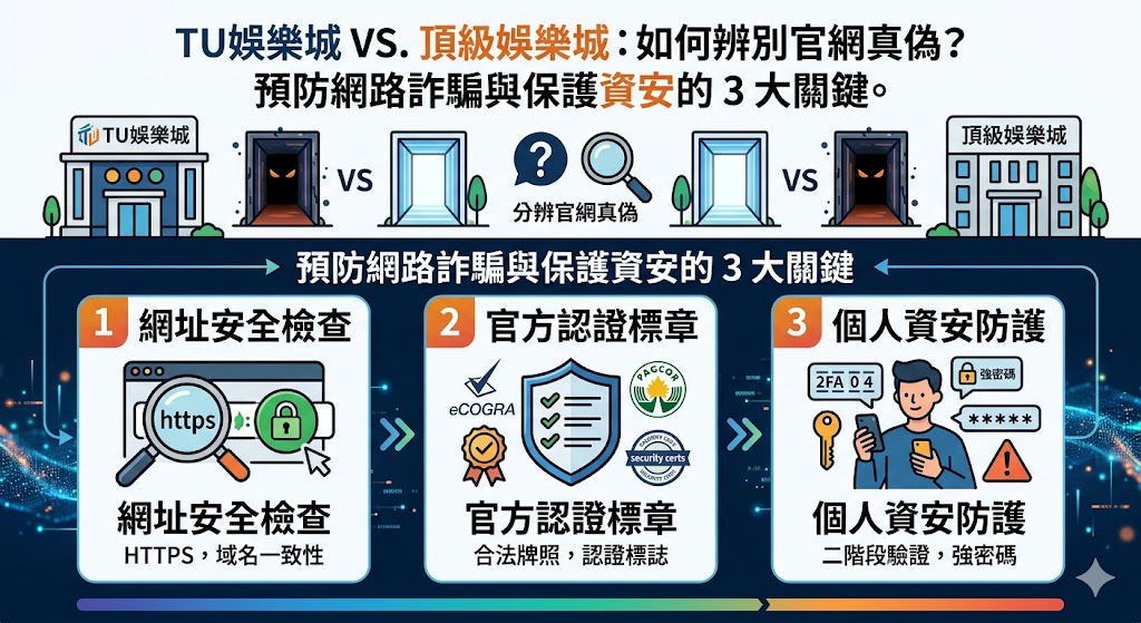 在博弈產業競爭激烈的環境下，TU娛樂城與頂級娛樂城常成為詐騙集團仿冒的對象，學會辨別官網真偽是保障資產的首要任務。要預防網路詐騙並守護個人資安，玩家應掌握三大關鍵：首先是核對官方網域的唯一性，避免點擊來源不明的簡訊連結；其次是觀察網站是否具備完整的 SSL 加密憑證與 24 小時真人客服即時驗證身分；最後則是留意出入款流程是否過於繁瑣或要求提供過多無關隱私資訊。真正的官方平台會強調資訊透明與金流穩定，絕不會以高額利誘誘騙玩家私下匯款。透過這些辨識技巧，您能有效過濾掉釣魚網站與偽裝平台，在 TU 與頂級娛樂城之間做出安全選擇，享受穩定且受保障的娛樂體驗，讓網路博弈環境重回誠信與安全的核心價值。
